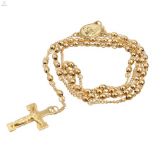 Cadena de suéter de estilo largo de Jesús acero inoxidable Religión de oro collar de rosario católico